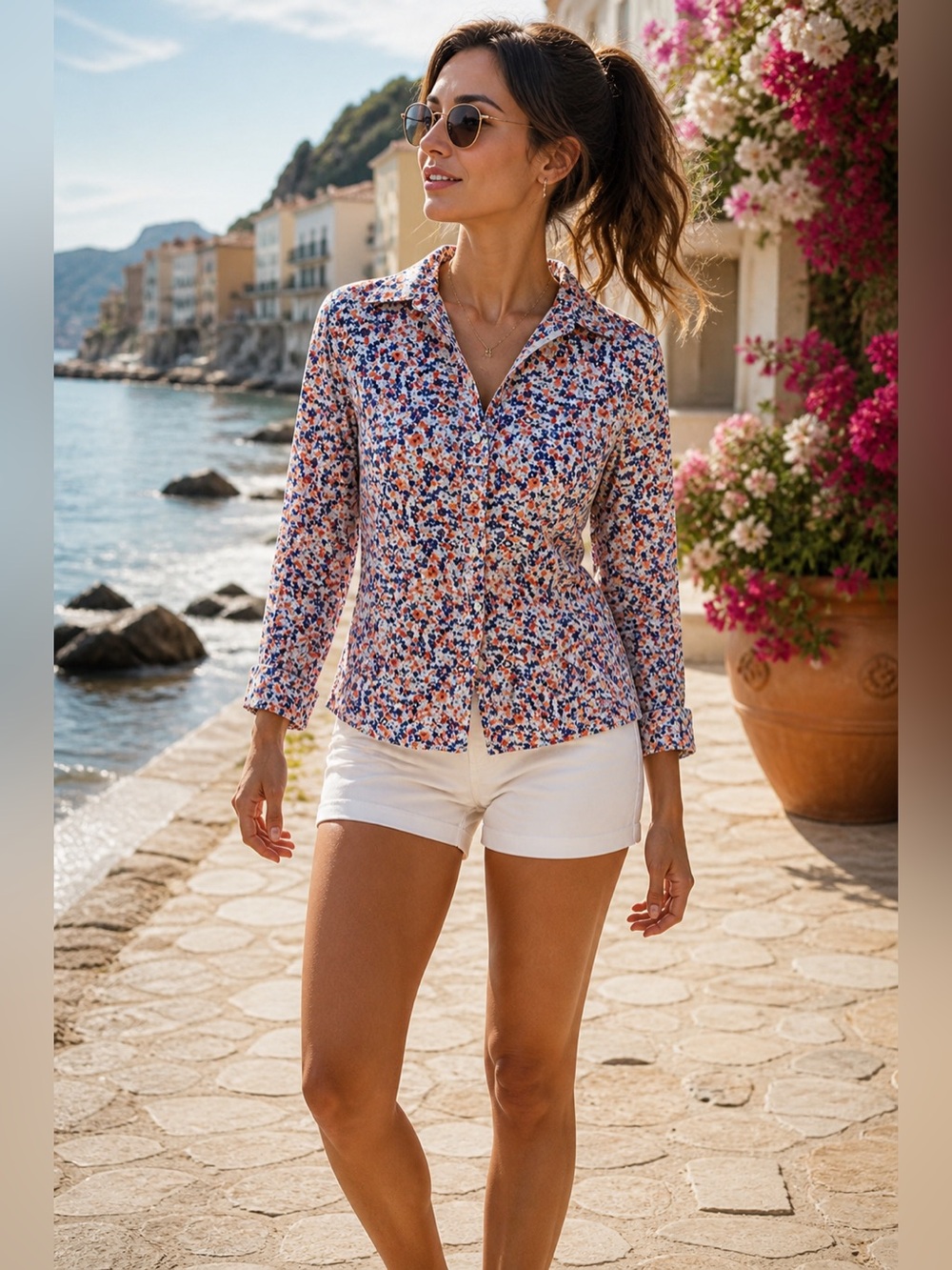 Talbots Red and Blue Fitted Long Sleeve Blouse 💕 - Picture 10 of 10